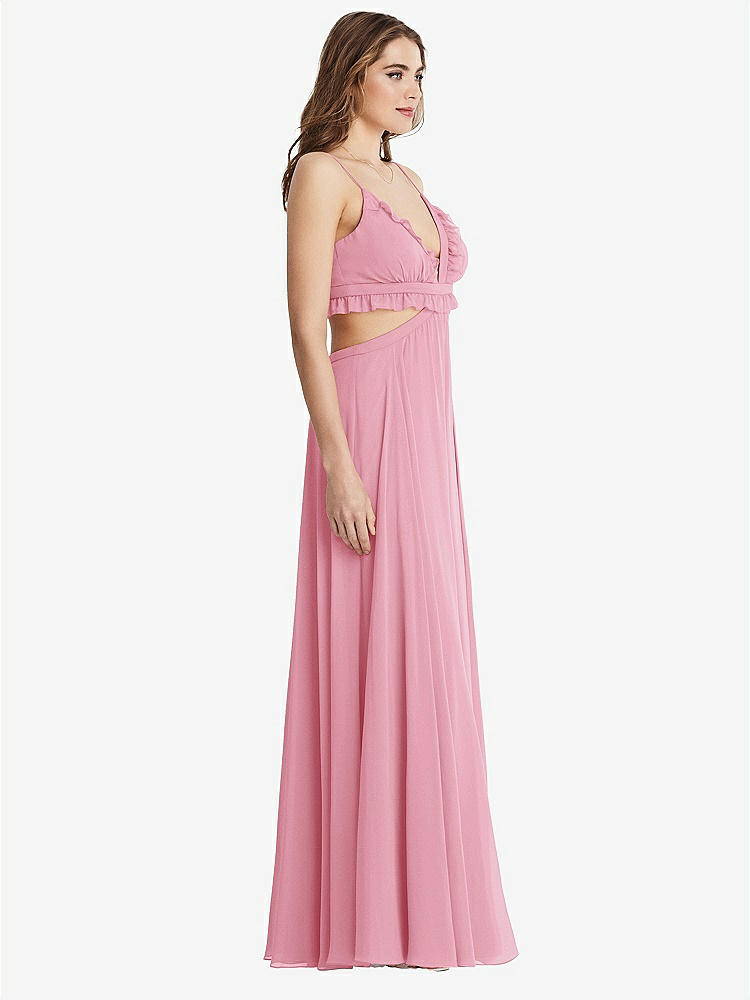 【STYLE: LB014】Ruffled Chiffon Cutout Maxi Dress - Jessie【COLOR: Peony Pink】