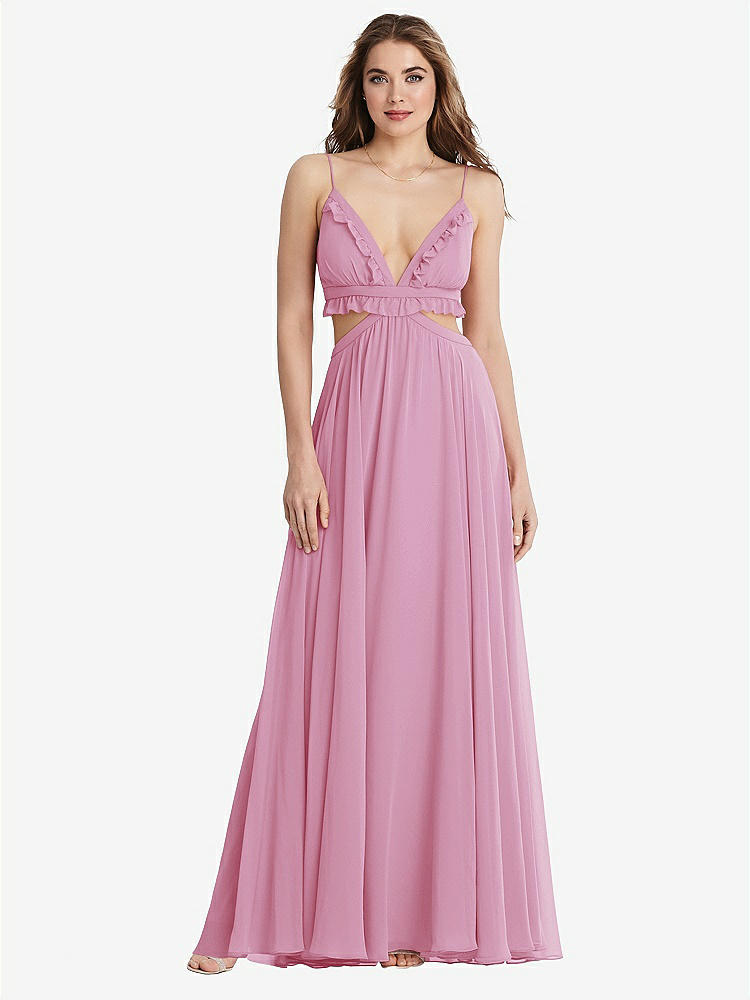 【STYLE: LB014】Ruffled Chiffon Cutout Maxi Dress - Jessie【COLOR: Powder Pink】