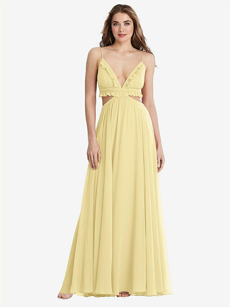 【STYLE: LB014】Ruffled Chiffon Cutout Maxi Dress - Jessie【COLOR: Pale Yellow】