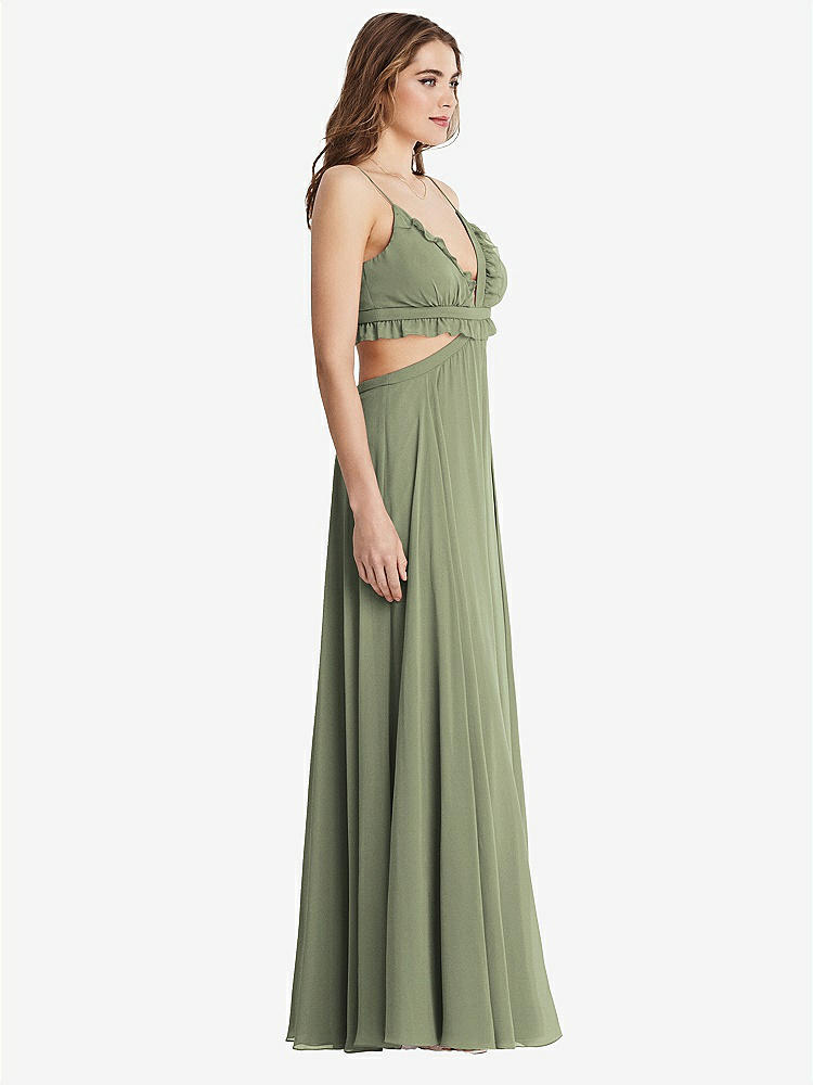 【STYLE: LB014】Ruffled Chiffon Cutout Maxi Dress - Jessie【COLOR: Sage】