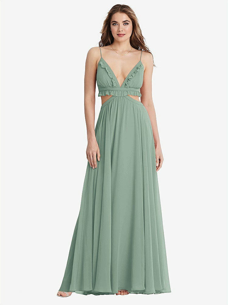 【STYLE: LB014】Ruffled Chiffon Cutout Maxi Dress - Jessie【COLOR: Seagrass】