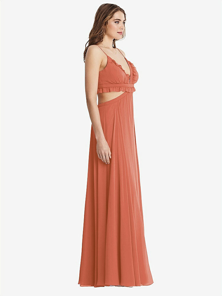 【STYLE: LB014】Ruffled Chiffon Cutout Maxi Dress - Jessie【COLOR: Terracotta Copper】
