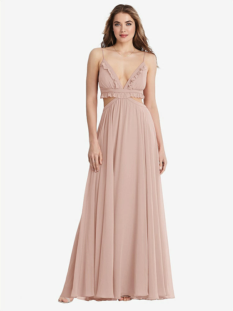 【STYLE: LB014】Ruffled Chiffon Cutout Maxi Dress - Jessie【COLOR: Toasted Sugar】