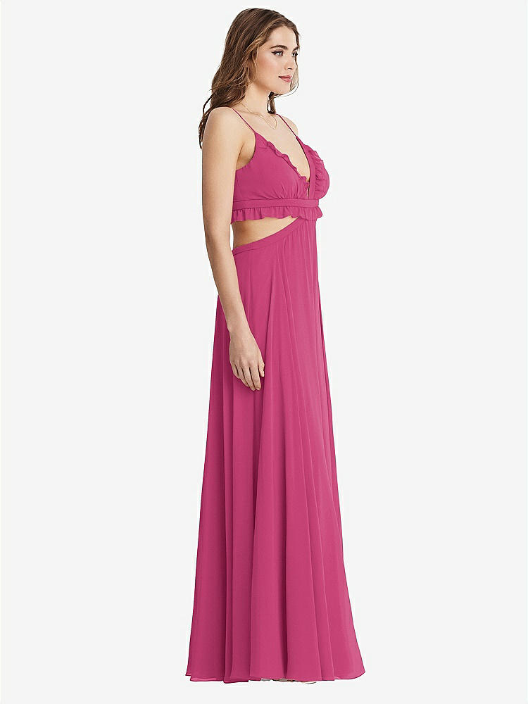 【STYLE: LB014】Ruffled Chiffon Cutout Maxi Dress - Jessie【COLOR: Tea Rose】