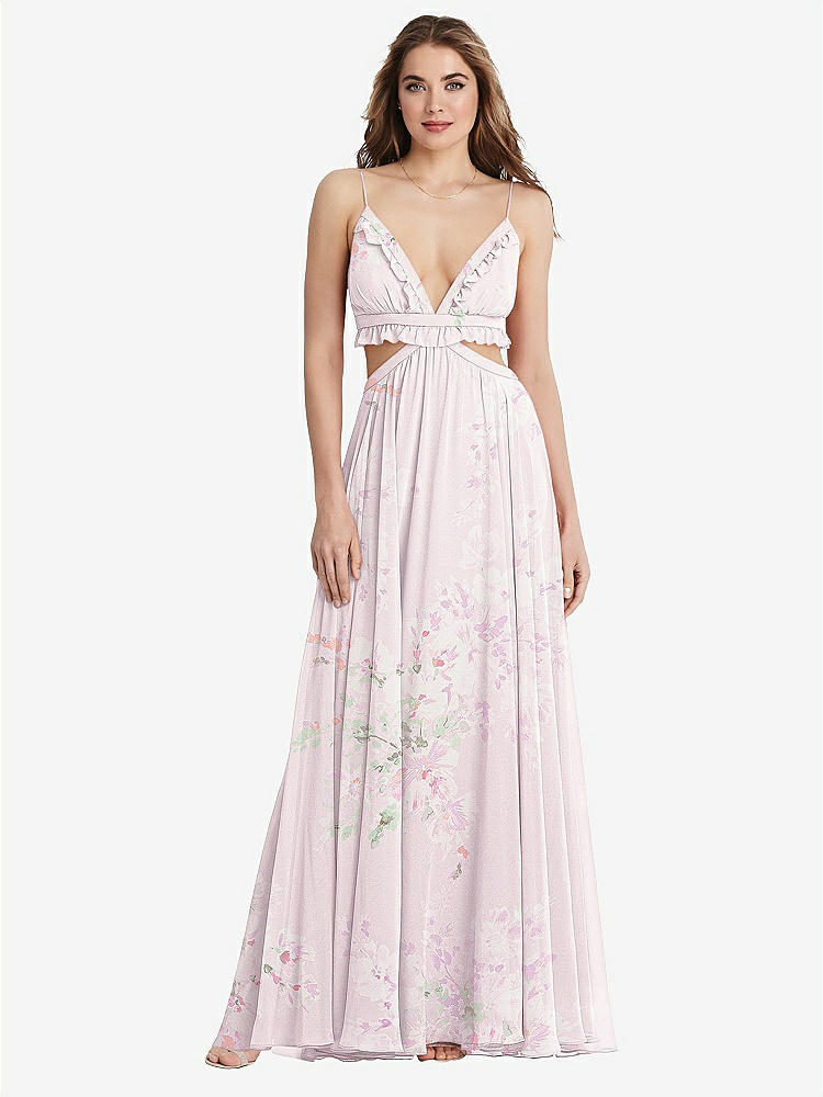 【STYLE: LB014】Ruffled Chiffon Cutout Maxi Dress - Jessie【COLOR: Watercolor Print】