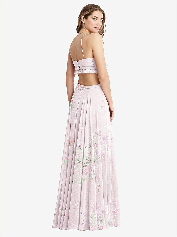 【STYLE: LB014】Ruffled Chiffon Cutout Maxi Dress - Jessie【COLOR: Watercolor Print】