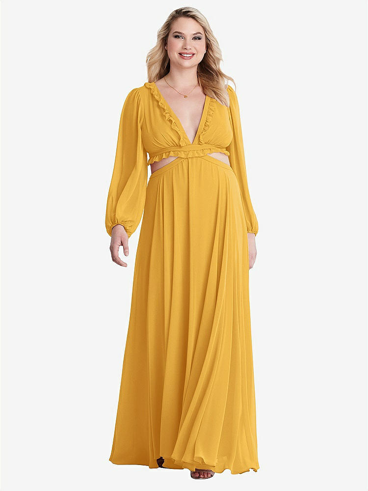 【STYLE: LB015】Bishop Sleeve Ruffled Chiffon Cutout Maxi Dress - Harlow 【COLOR: NYC Yellow】
