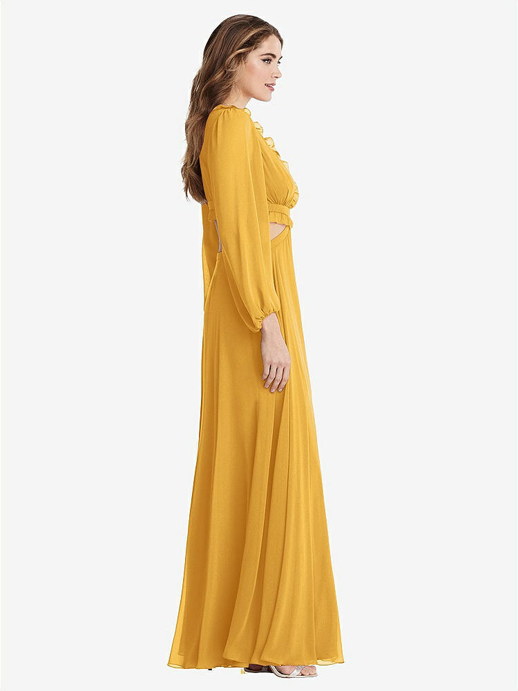 【STYLE: LB015】Bishop Sleeve Ruffled Chiffon Cutout Maxi Dress - Harlow 【COLOR: NYC Yellow】