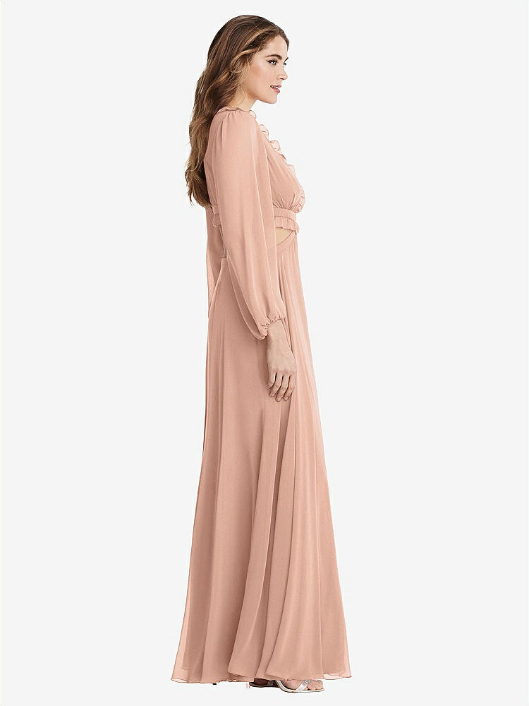 【STYLE: LB015】Bishop Sleeve Ruffled Chiffon Cutout Maxi Dress - Harlow 【COLOR: Pale Peach】