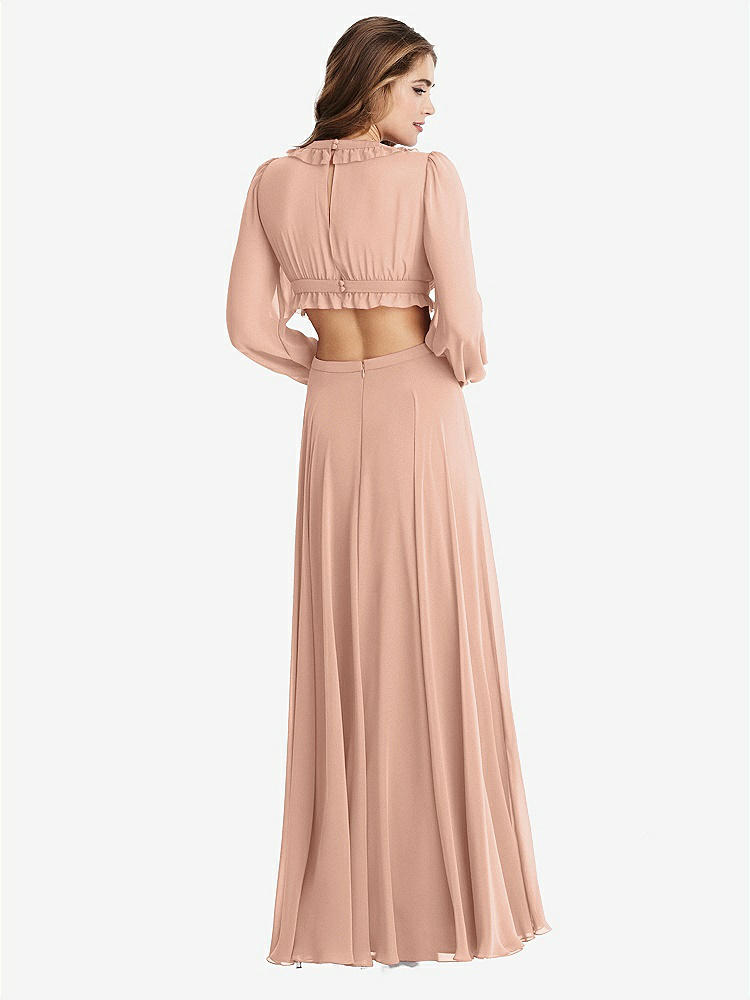 【STYLE: LB015】Bishop Sleeve Ruffled Chiffon Cutout Maxi Dress - Harlow 【COLOR: Pale Peach】