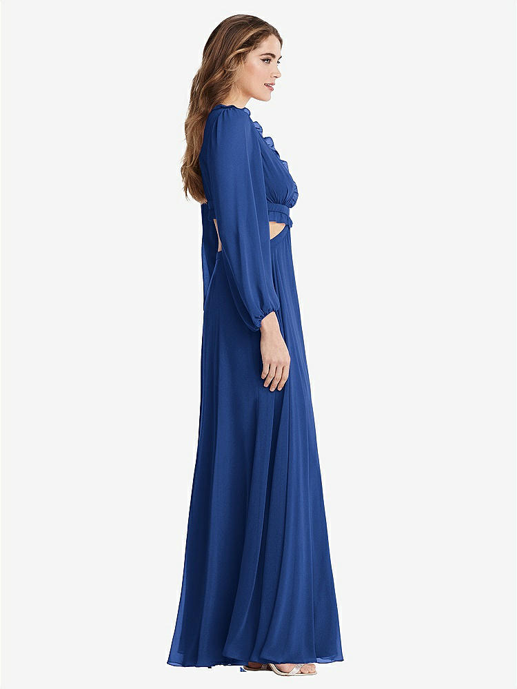 【STYLE: LB015】Bishop Sleeve Ruffled Chiffon Cutout Maxi Dress - Harlow 【COLOR: Classic Blue】