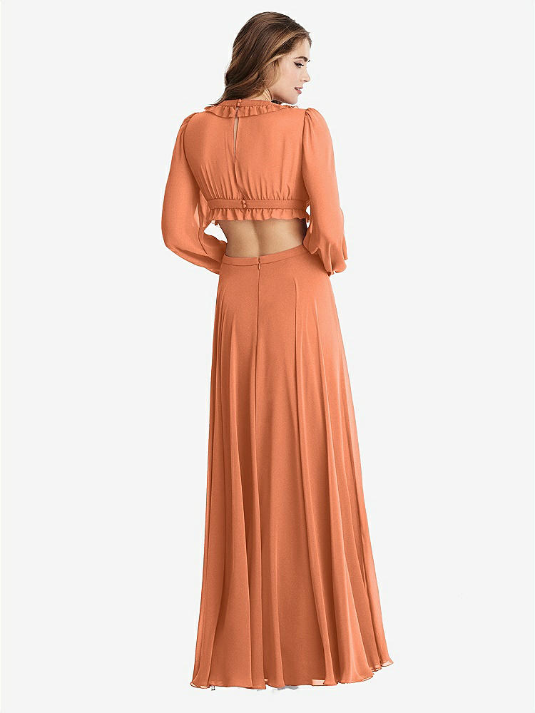 【STYLE: LB015】Bishop Sleeve Ruffled Chiffon Cutout Maxi Dress - Harlow 【COLOR: Sweet Melon】