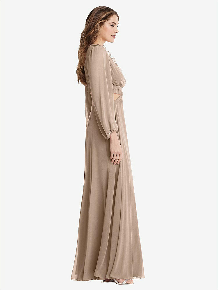 【STYLE: LB015】Bishop Sleeve Ruffled Chiffon Cutout Maxi Dress - Harlow 【COLOR: Topaz】