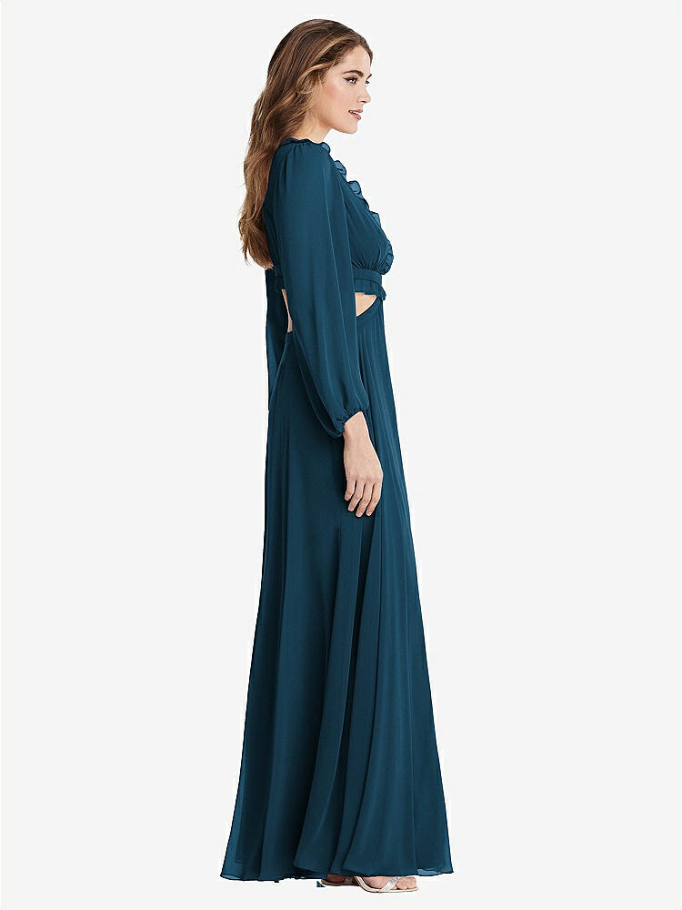 【STYLE: LB015】Bishop Sleeve Ruffled Chiffon Cutout Maxi Dress - Harlow 【COLOR: Atlantic Blue】