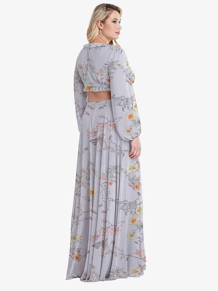 【STYLE: LB015】Bishop Sleeve Ruffled Chiffon Cutout Maxi Dress - Harlow 【COLOR: Butterfly Botanica Silver Dove】
