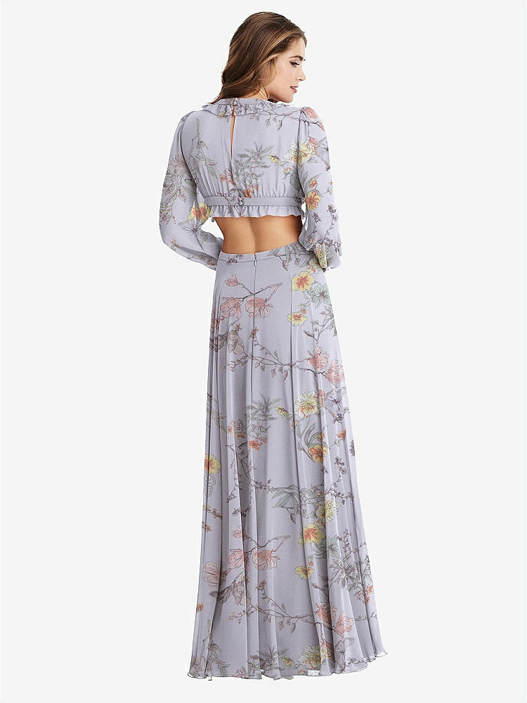 【STYLE: LB015】Bishop Sleeve Ruffled Chiffon Cutout Maxi Dress - Harlow 【COLOR: Butterfly Botanica Silver Dove】
