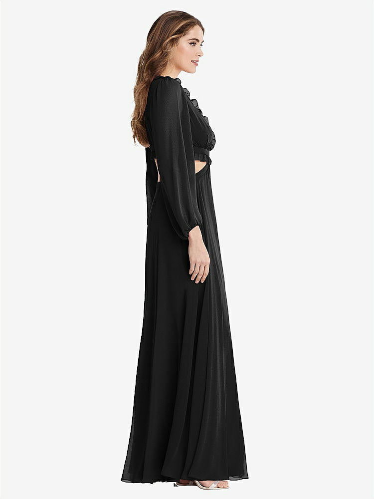 【STYLE: LB015】Bishop Sleeve Ruffled Chiffon Cutout Maxi Dress - Harlow 【COLOR: Black】