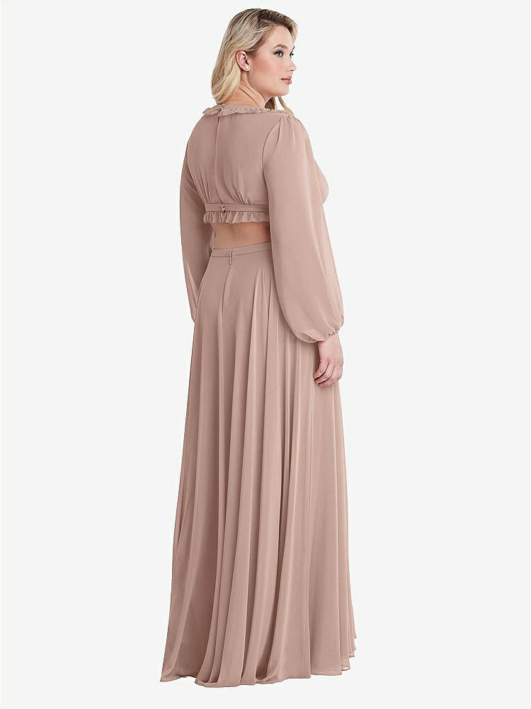 【STYLE: LB015】Bishop Sleeve Ruffled Chiffon Cutout Maxi Dress - Harlow 【COLOR: Bliss】