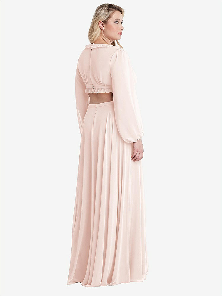 【STYLE: LB015】Bishop Sleeve Ruffled Chiffon Cutout Maxi Dress - Harlow 【COLOR: Blush】