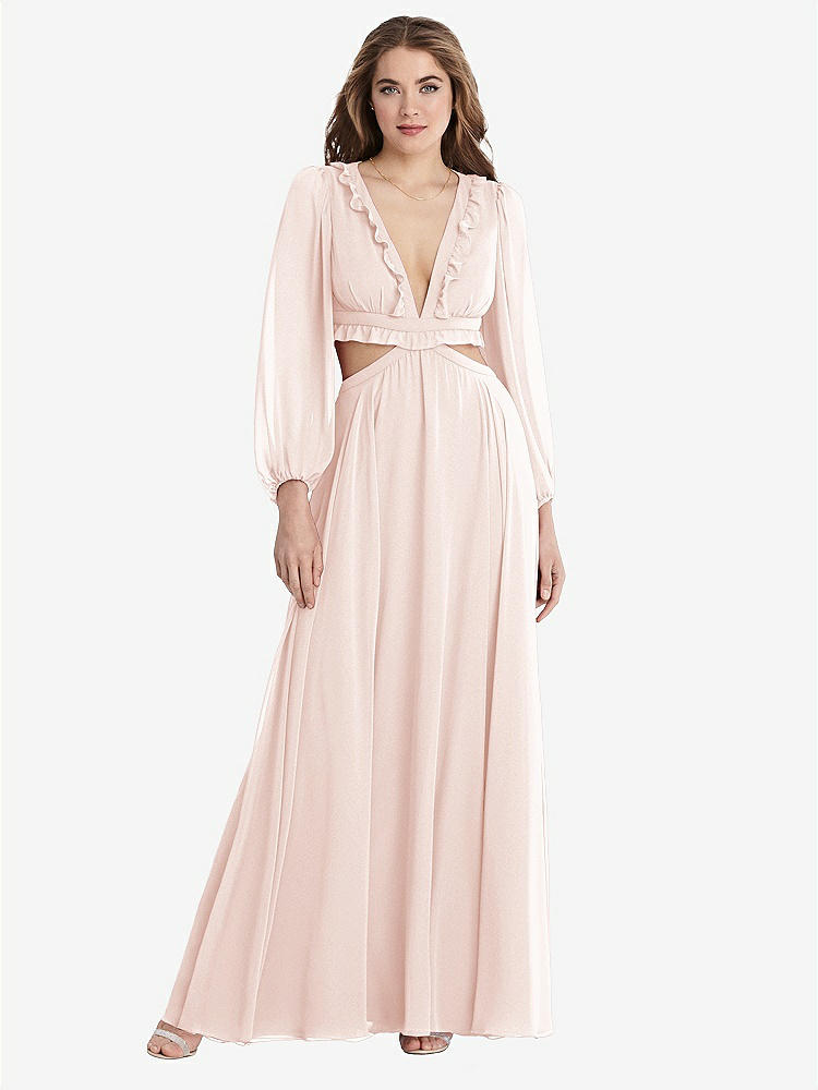 【STYLE: LB015】Bishop Sleeve Ruffled Chiffon Cutout Maxi Dress - Harlow 【COLOR: Blush】