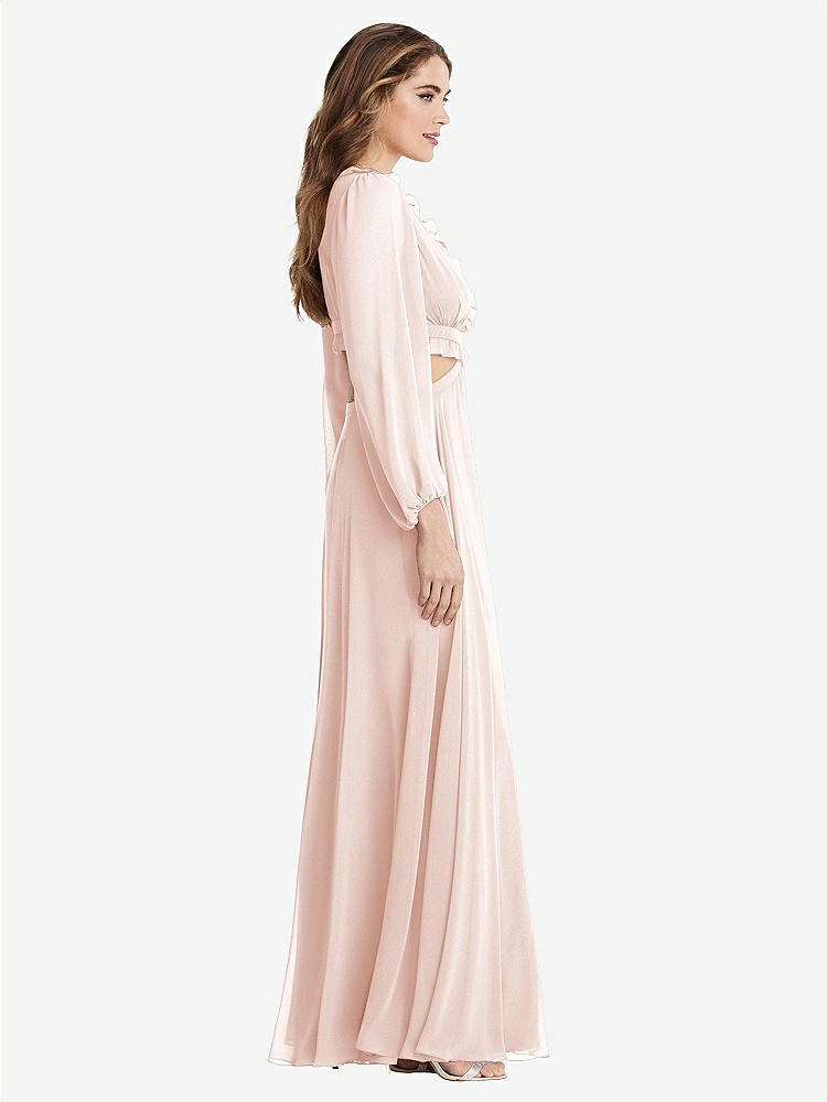 【STYLE: LB015】Bishop Sleeve Ruffled Chiffon Cutout Maxi Dress - Harlow 【COLOR: Blush】