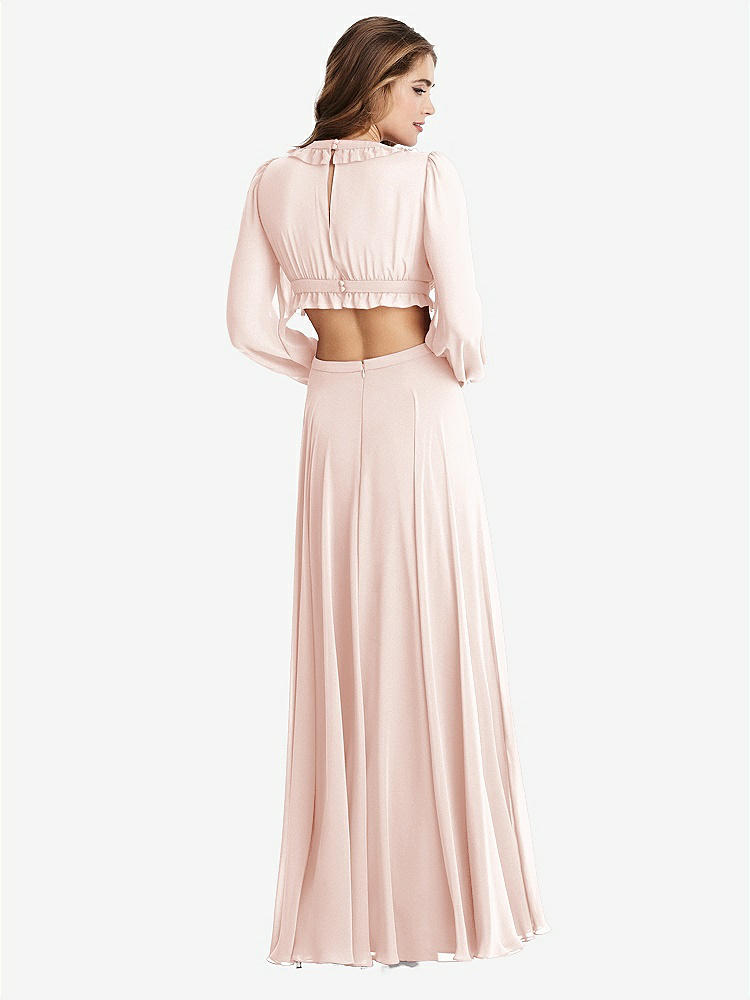 【STYLE: LB015】Bishop Sleeve Ruffled Chiffon Cutout Maxi Dress - Harlow 【COLOR: Blush】