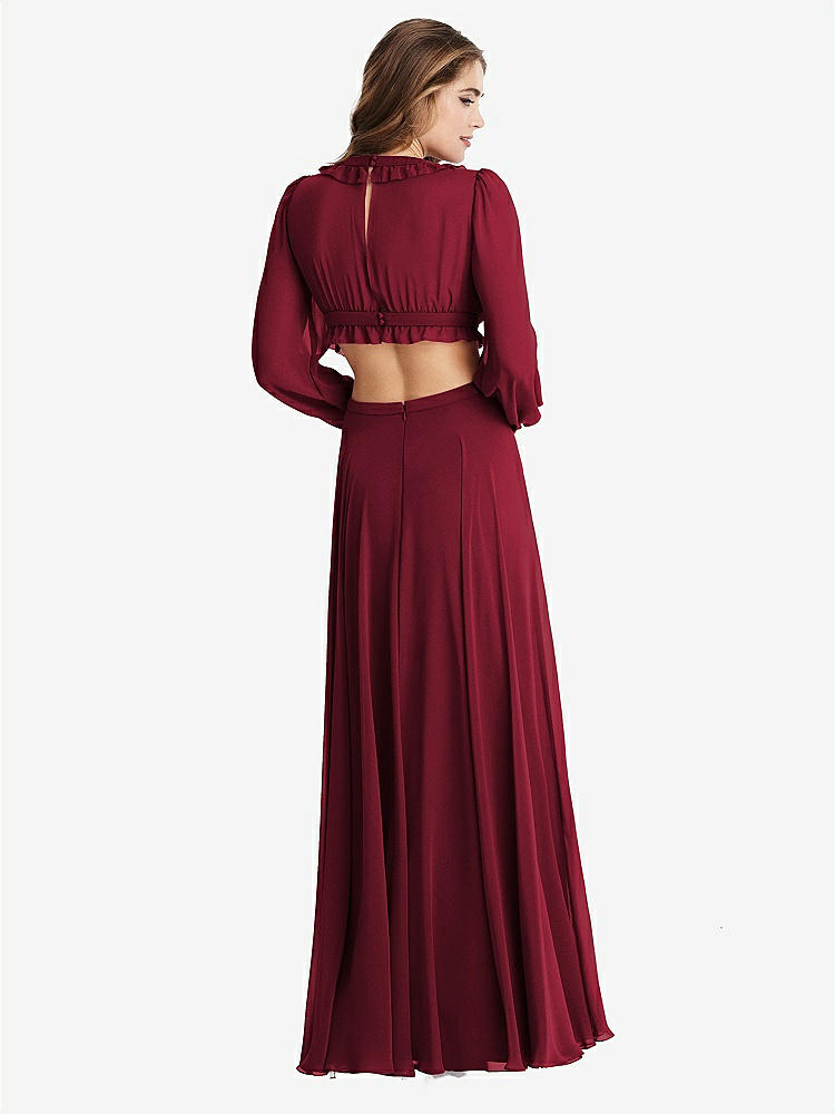 【STYLE: LB015】Bishop Sleeve Ruffled Chiffon Cutout Maxi Dress - Harlow 【COLOR: Burgundy】