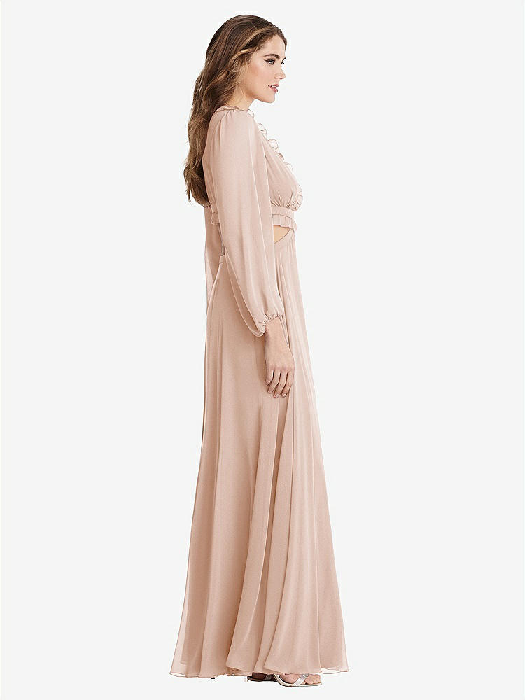 【STYLE: LB015】Bishop Sleeve Ruffled Chiffon Cutout Maxi Dress - Harlow 【COLOR: Cameo】