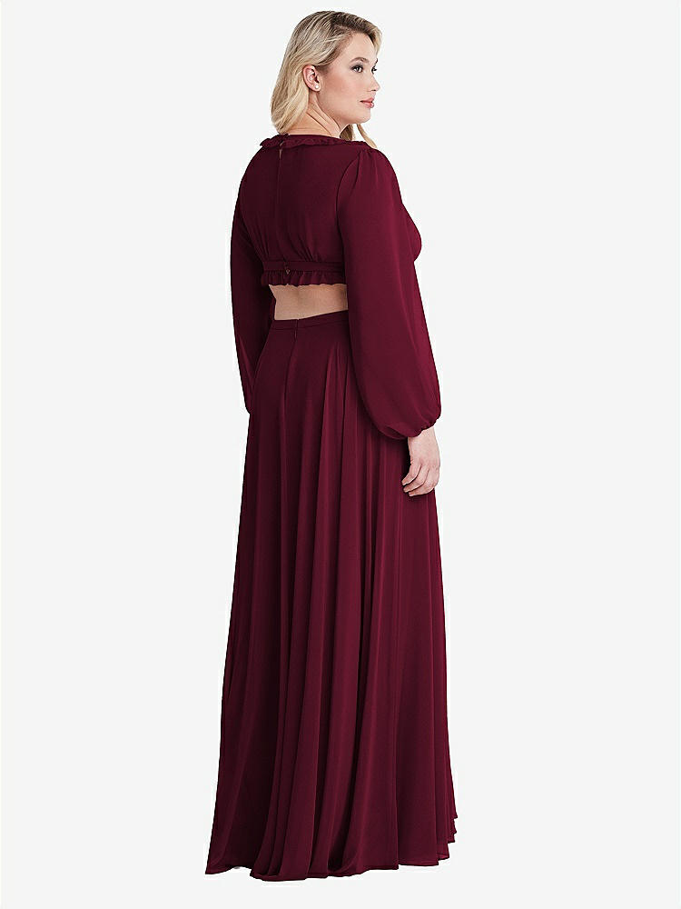 【STYLE: LB015】Bishop Sleeve Ruffled Chiffon Cutout Maxi Dress - Harlow 【COLOR: Cabernet】