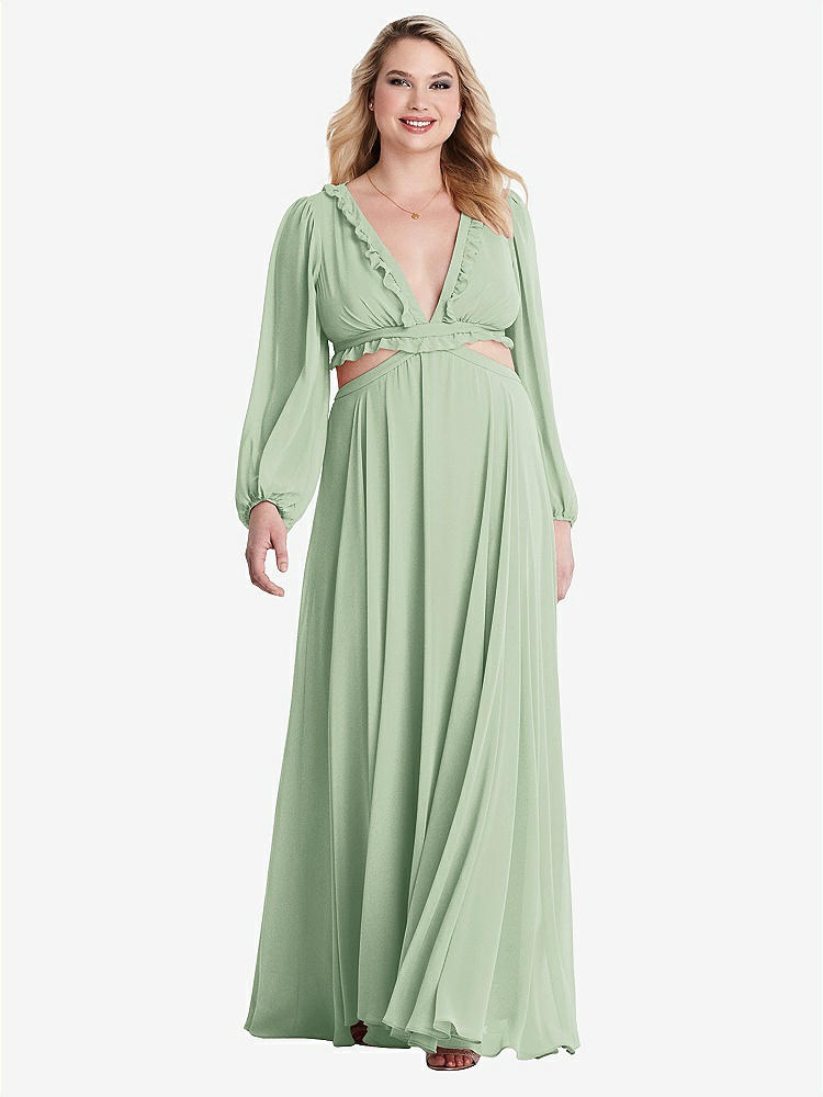 【STYLE: LB015】Bishop Sleeve Ruffled Chiffon Cutout Maxi Dress - Harlow 【COLOR: Celadon】