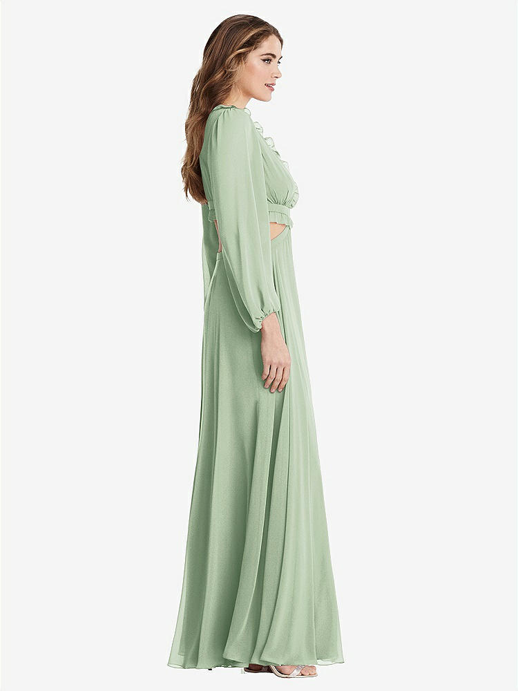 【STYLE: LB015】Bishop Sleeve Ruffled Chiffon Cutout Maxi Dress - Harlow 【COLOR: Celadon】