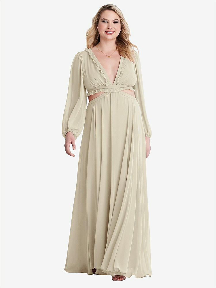 【STYLE: LB015】Bishop Sleeve Ruffled Chiffon Cutout Maxi Dress - Harlow 【COLOR: Champagne】