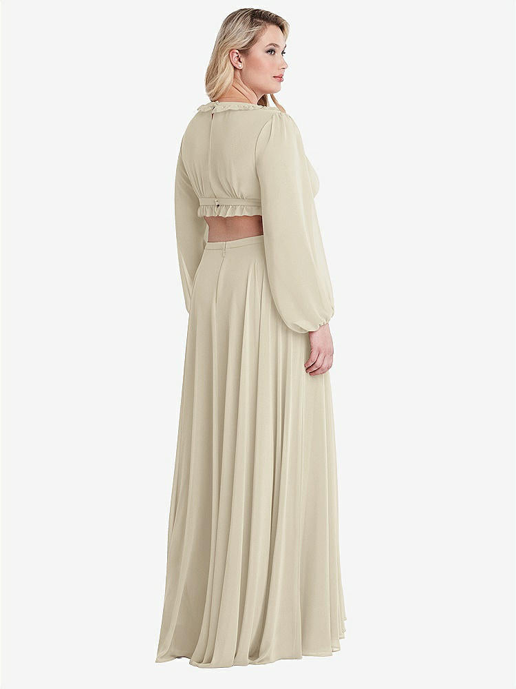 【STYLE: LB015】Bishop Sleeve Ruffled Chiffon Cutout Maxi Dress - Harlow 【COLOR: Champagne】