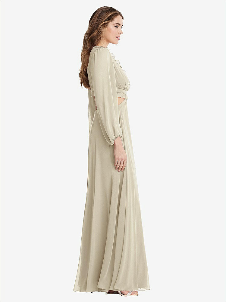 【STYLE: LB015】Bishop Sleeve Ruffled Chiffon Cutout Maxi Dress - Harlow 【COLOR: Champagne】