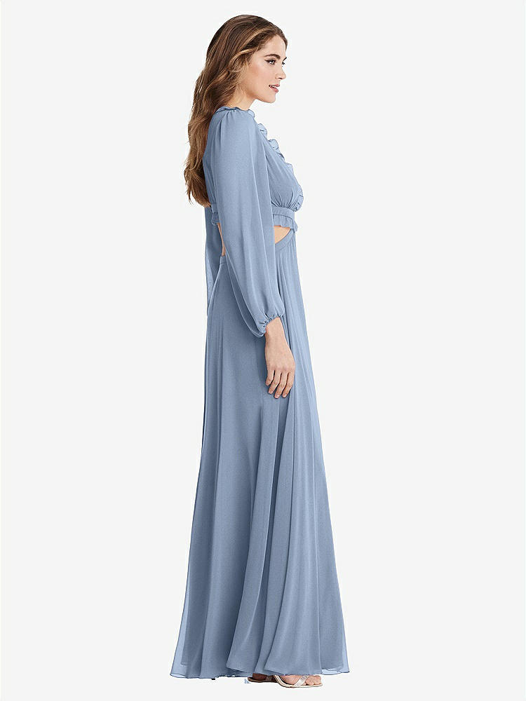 【NEW】【STYLE: LB015】ビショップ 袖 フリル シフォン カットアウト マキシ ドレス - ハーロー 【COLOR: Cloudy】【SIZE: 00-30W】