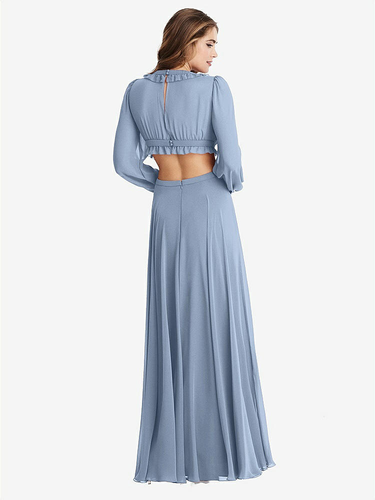 【STYLE: LB015】Bishop Sleeve Ruffled Chiffon Cutout Maxi Dress - Harlow 【COLOR: Cloudy】