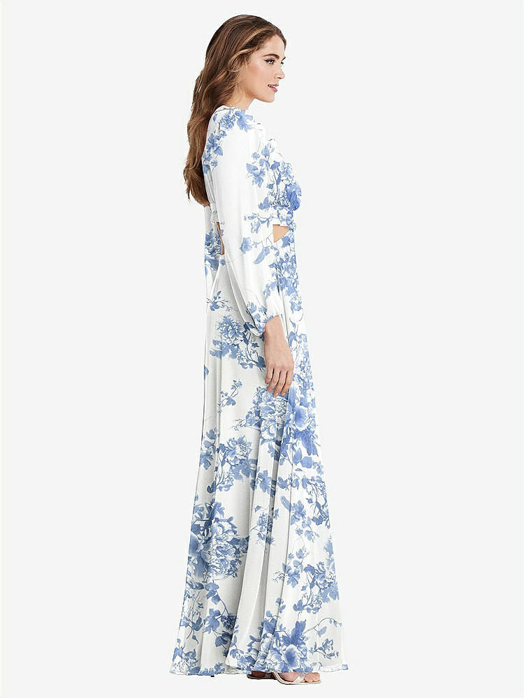 【NEW】【STYLE: LB015】ビショップ 袖 フリル シフォン カットアウト マキシ ドレス - ハーロー 【COLOR: Cottage Rose Dusk Blue】【SIZE: 00-30W】