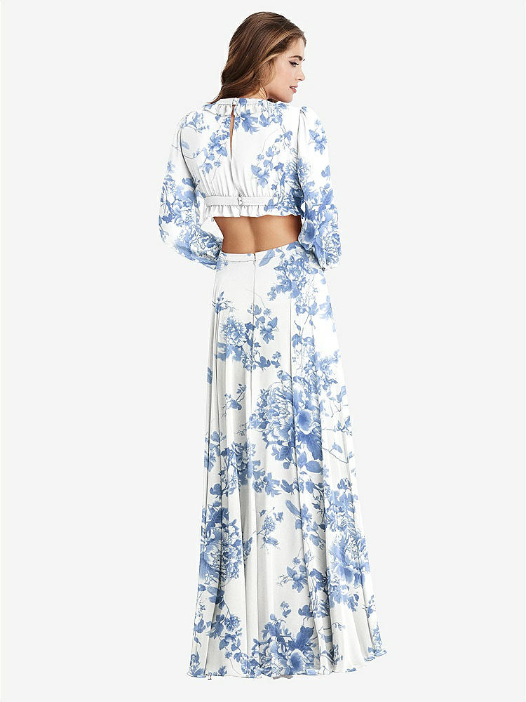 【NEW】【STYLE: LB015】ビショップ 袖 フリル シフォン カットアウト マキシ ドレス - ハーロー 【COLOR: Cottage Rose Dusk Blue】【SIZE: 00-30W】