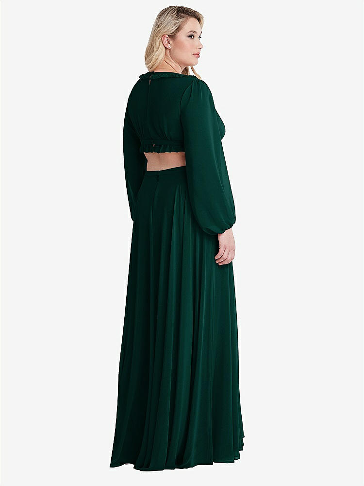 【STYLE: LB015】Bishop Sleeve Ruffled Chiffon Cutout Maxi Dress - Harlow 【COLOR: Evergreen】