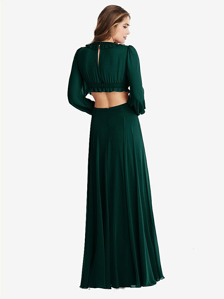 【STYLE: LB015】Bishop Sleeve Ruffled Chiffon Cutout Maxi Dress - Harlow 【COLOR: Evergreen】