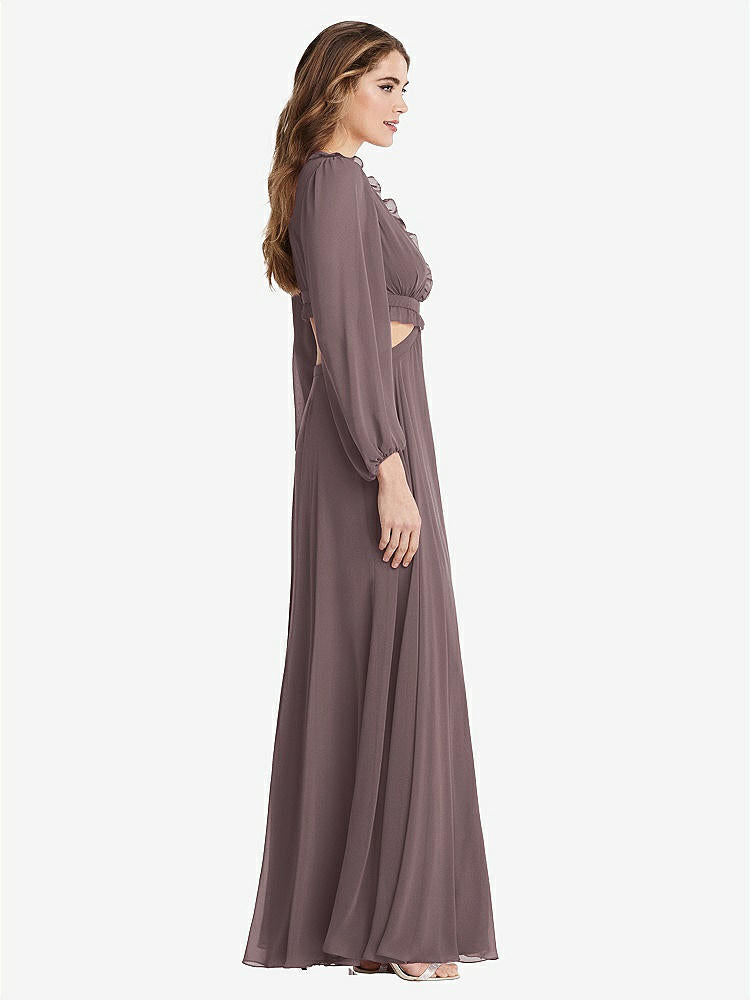 【STYLE: LB015】Bishop Sleeve Ruffled Chiffon Cutout Maxi Dress - Harlow 【COLOR: French Truffle】