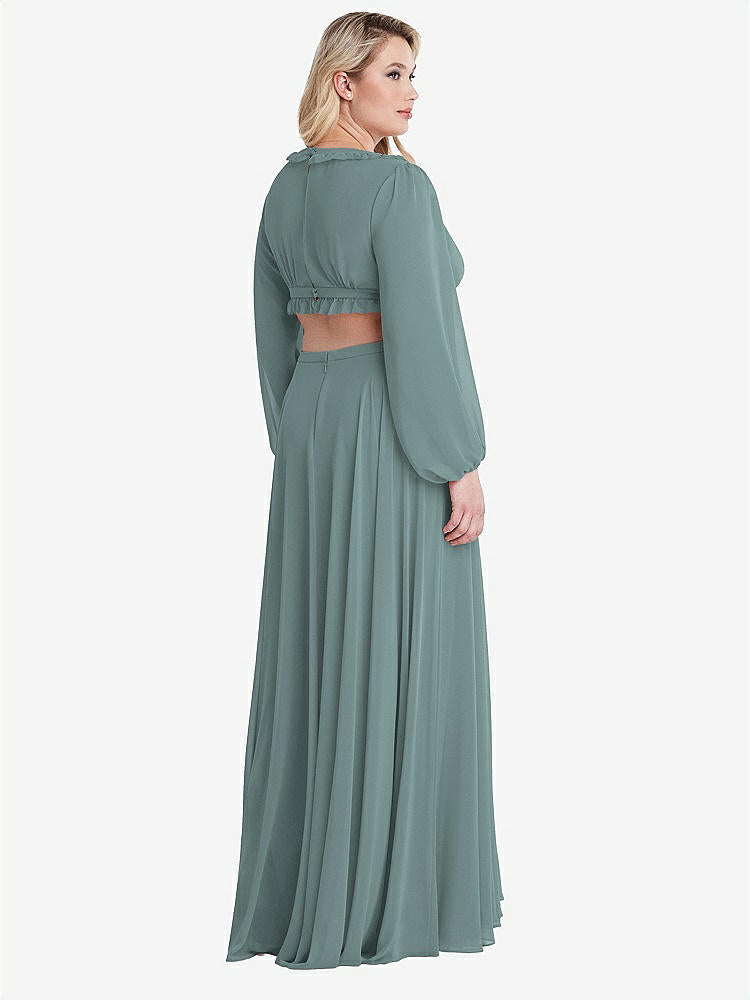【STYLE: LB015】Bishop Sleeve Ruffled Chiffon Cutout Maxi Dress - Harlow 【COLOR: Icelandic】