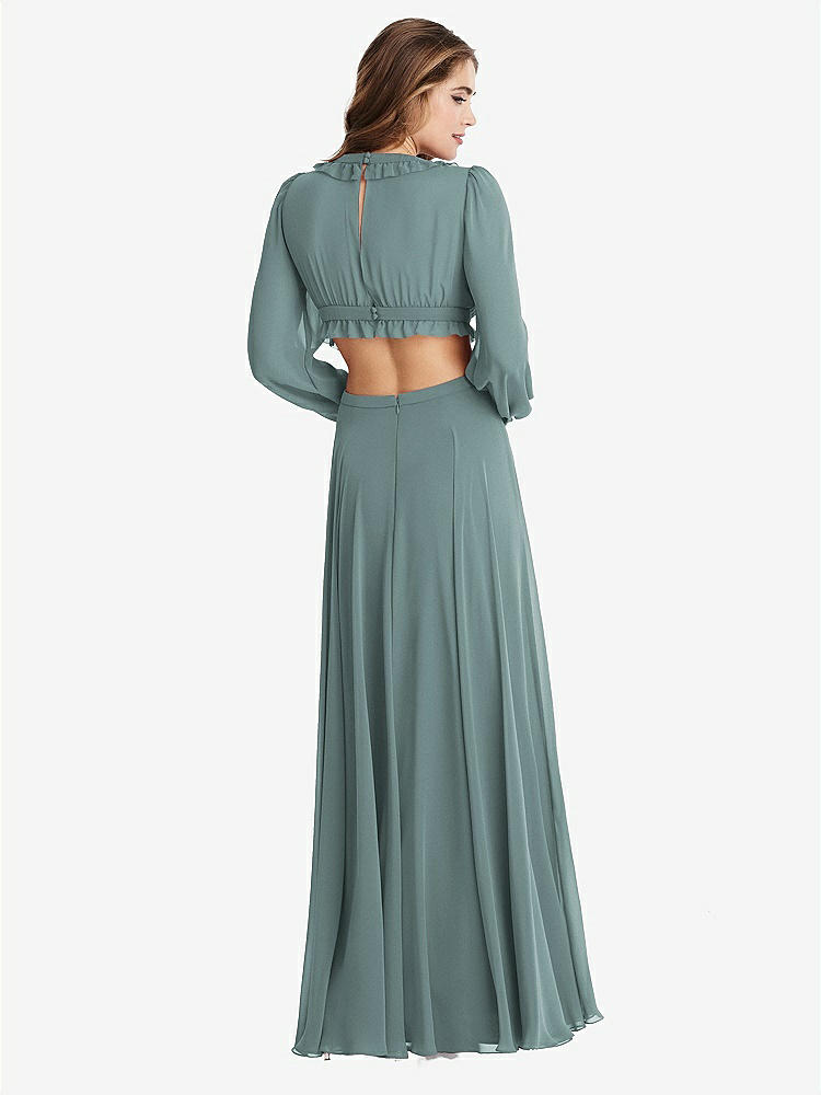 【STYLE: LB015】Bishop Sleeve Ruffled Chiffon Cutout Maxi Dress - Harlow 【COLOR: Icelandic】