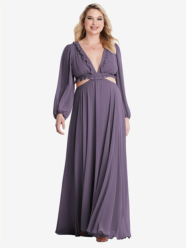 【STYLE: LB015】Bishop Sleeve Ruffled Chiffon Cutout Maxi Dress - Harlow 【COLOR: Lavender】