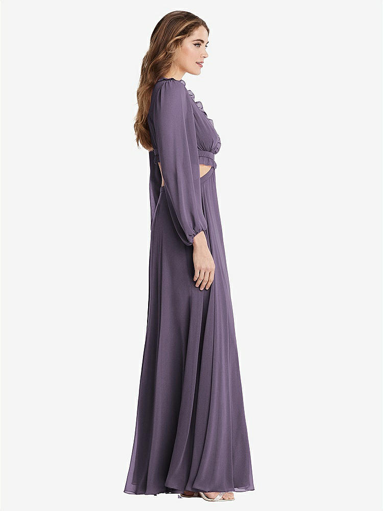 【STYLE: LB015】Bishop Sleeve Ruffled Chiffon Cutout Maxi Dress - Harlow 【COLOR: Lavender】