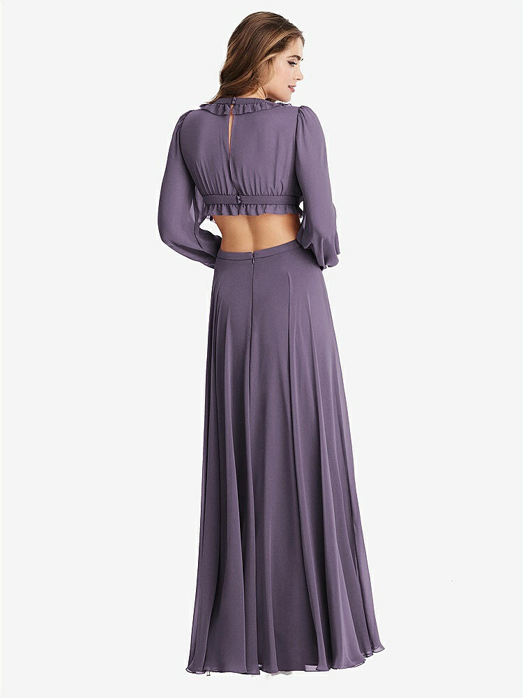 【STYLE: LB015】Bishop Sleeve Ruffled Chiffon Cutout Maxi Dress - Harlow 【COLOR: Lavender】