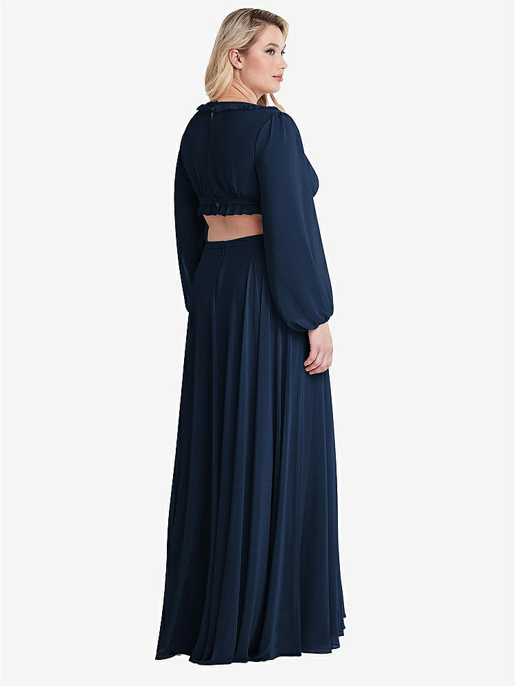 【STYLE: LB015】Bishop Sleeve Ruffled Chiffon Cutout Maxi Dress - Harlow 【COLOR: Midnight Navy】