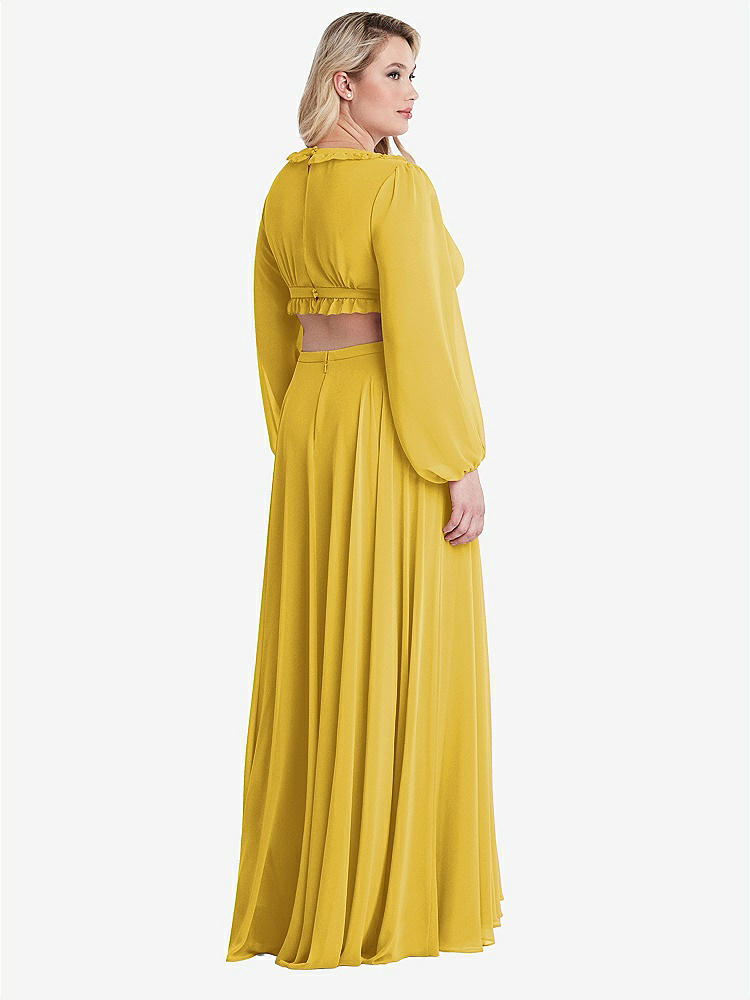 【STYLE: LB015】Bishop Sleeve Ruffled Chiffon Cutout Maxi Dress - Harlow 【COLOR: Marigold】