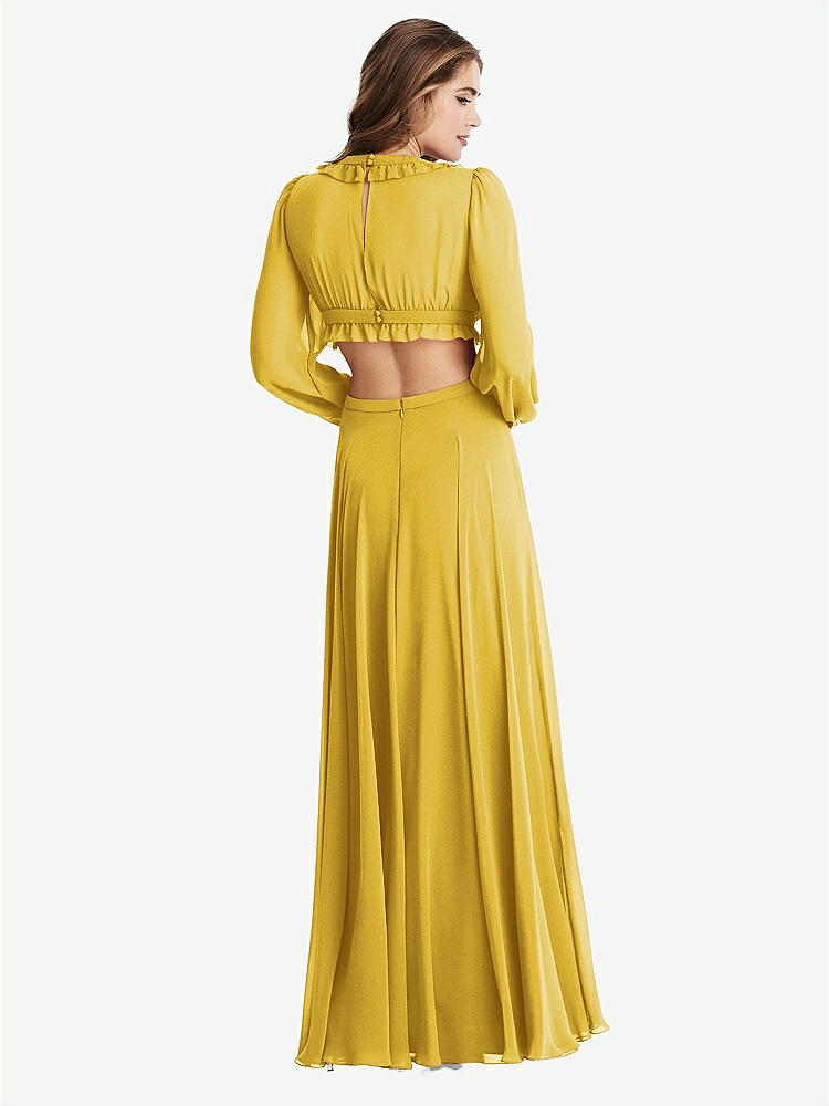 【STYLE: LB015】Bishop Sleeve Ruffled Chiffon Cutout Maxi Dress - Harlow 【COLOR: Marigold】