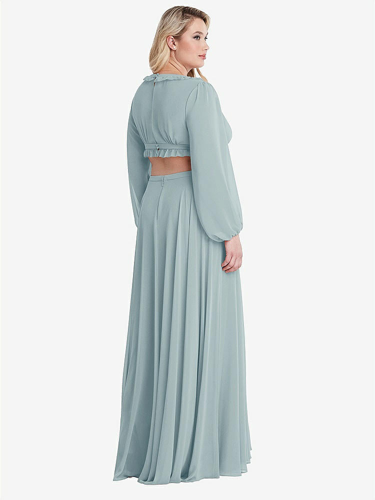 【NEW】【STYLE: LB015】ビショップ 袖 フリル シフォン カットアウト マキシ ドレス - ハーロー 【COLOR: Morning Sky】【SIZE: 00-30W】